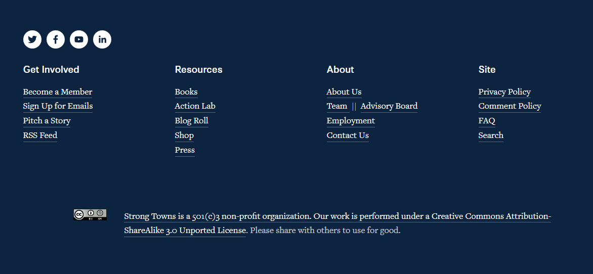 الرخصة التي يمضي بها موقع Strong Towns
