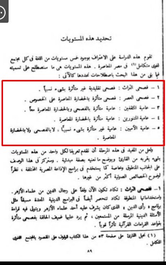 المستويات الخمس للغة العربية وفق الدكتور السعيد محمد بدوي كتاب مستويات العربية المعاصرة في مصر  ص 89