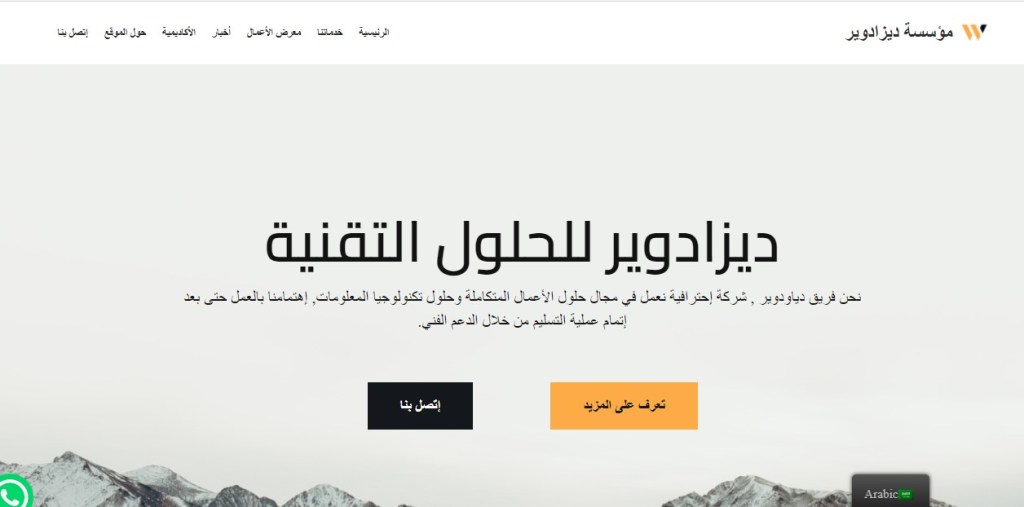 واجهة موقع مؤسسة ديزادوير