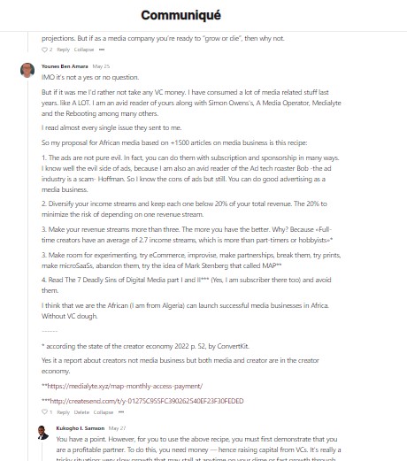 تعليق لي على أحد أعداد نشرة Communiqué المتخصصة في شؤون الإعلام لا سيما في إفريقيا