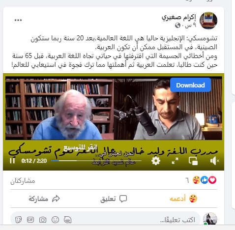 تشومسكي عن اللغات ولا سيما اللغة العربية. مصدر: فيسبوك