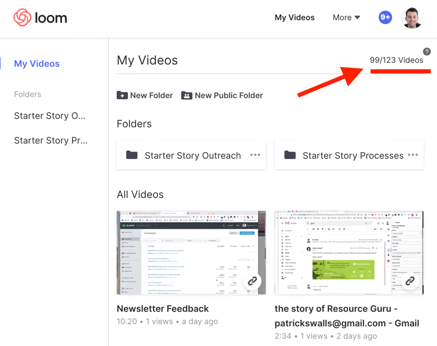 لمحة عن مكتبة بات والز على أداة تسجيل الشاشة لووم المصدر: Starter Story
