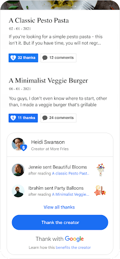 نموذج عن زر شكرا من غوغل لدعم صناع المحتوى ماليا المصدر: حسابي على موقع Sway 