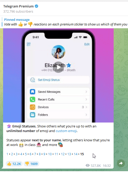 لمحات من قناة مخصصة لتحديثات تيليجرام المميز. مصدر: قناة تيليجرام المميز