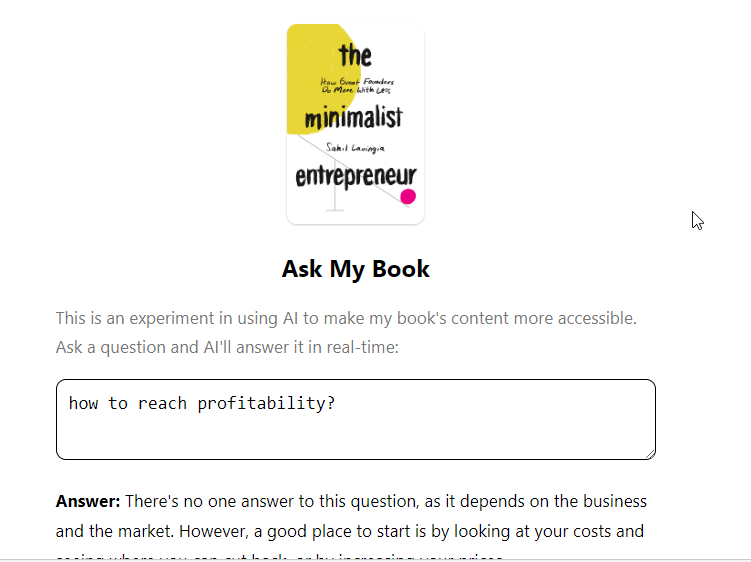 واجهة أداة سائِل كتابي من سهيل لافينجيا ومعها سؤالي: كيف تصل لمستوى الربحية (في مشروعك)؟