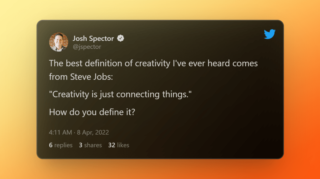 تعريف الإبداع وفق ستيف جوبز نقلا عن جوش سبكتور