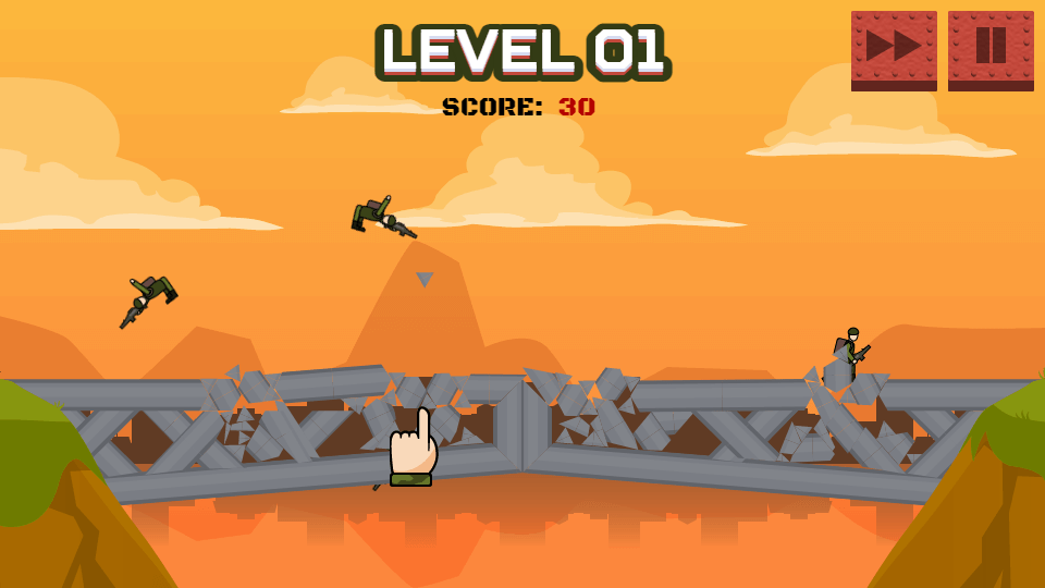 خطوة تفجير القنابل في لعبة bomb the bridge 