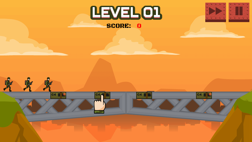 صورة من لعبة bomb the bridge قبل الضغط على القنبلة لتفجيرها
