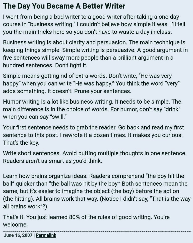 مقال سكوت آدمز عن الكتابة 