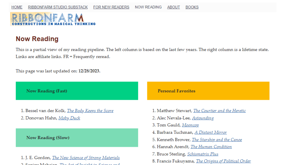 صفحة القراءات الحالية لفنكاتش راو (Venkatesh Rao)