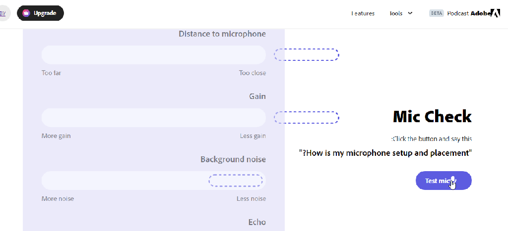 تجربة لاقط الصوت عندك قبل التسجيل. موقع Mic Check من Adobe