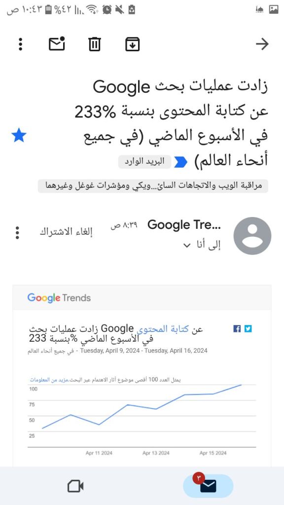 رسالة من مؤشرات Google‏. بريد يونس بن عمارة