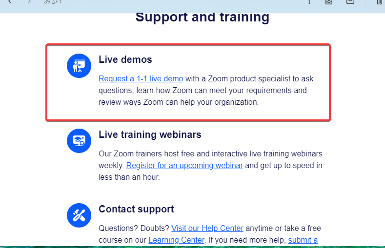 عروض تجريبية مباشرة من زوم