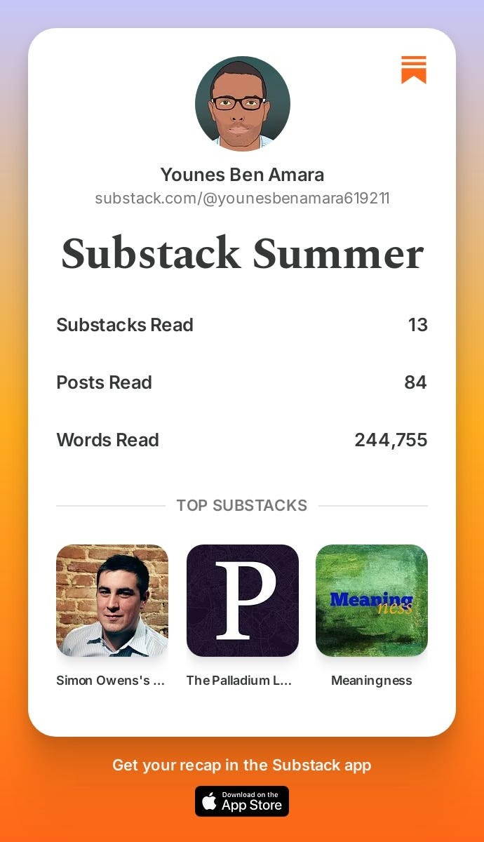 أرقام قراءاتي الصيفية على Substack من حسابي الثاني