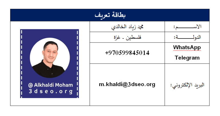 بطاقة تعريف محمد زياد الخالدي من موقعه الرسمي.