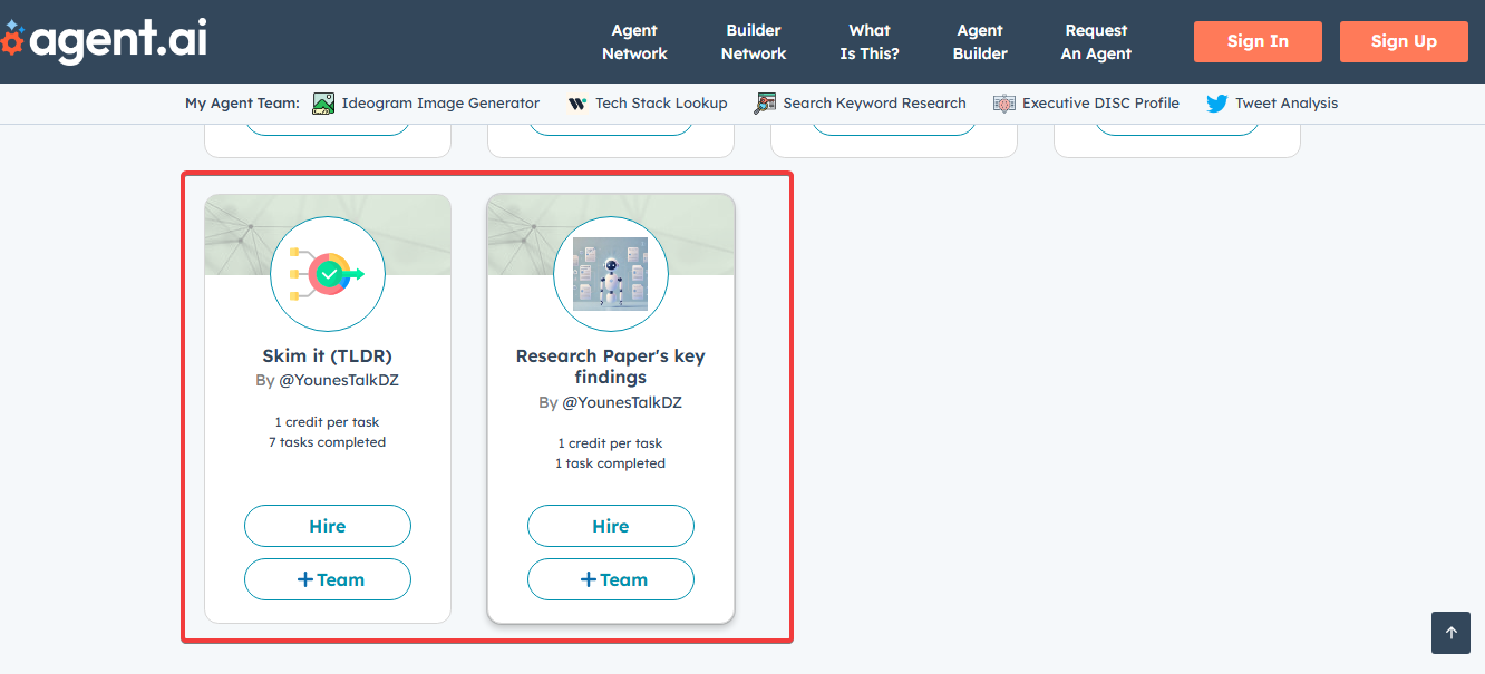 الوكلاء الذين صنعتهم كما يظهرون في سوق رسالة قبول الوكلاء الذين صنعتهم في سوق Agent [.] ai (متاحون للعموم جرِّبهم)