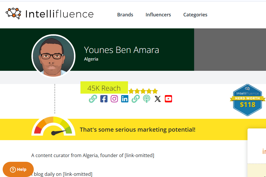 حساب يونس بن عمارة على موقع Intellifluence